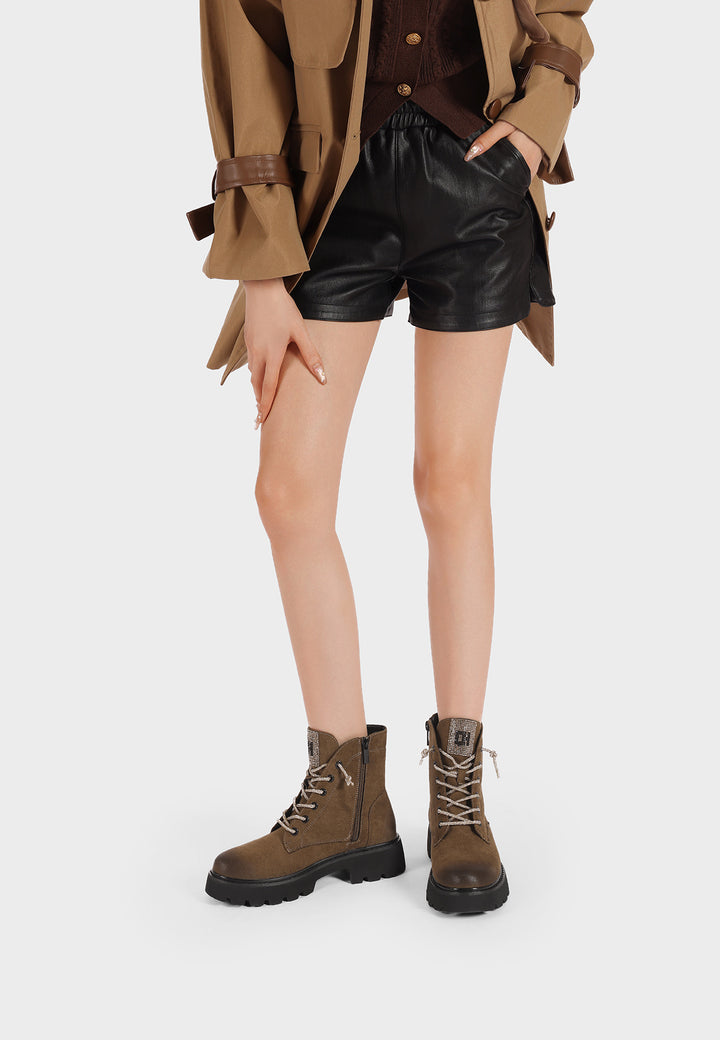 Stivali anfibi stringati da donna colore khaki