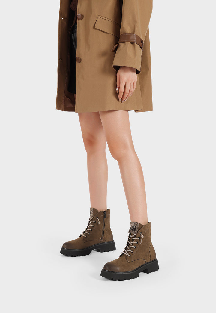 Stivali anfibi stringati da donna colore khaki