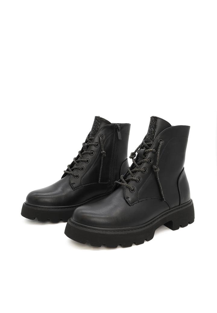 Stivali anfibi stringati da donna colore nero pelle