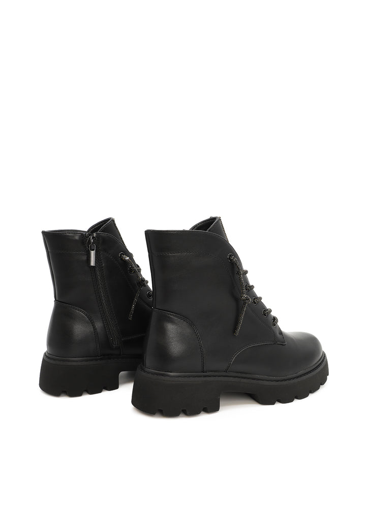 Stivali anfibi stringati da donna colore nero pelle