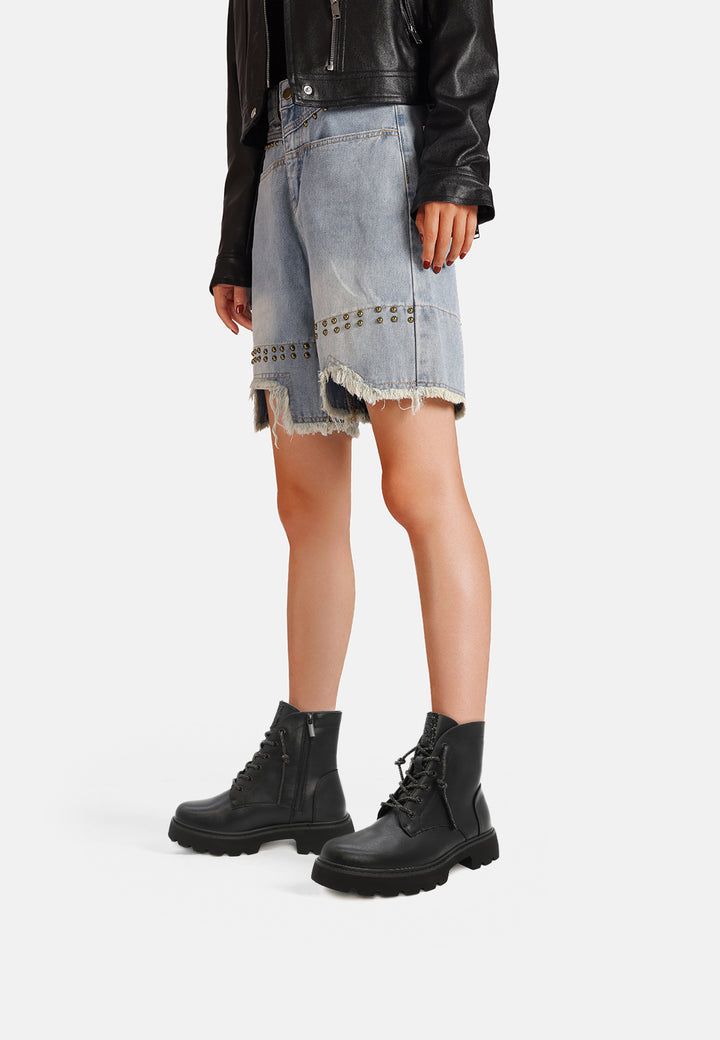 Stivali anfibi stringati da donna colore nero pelle