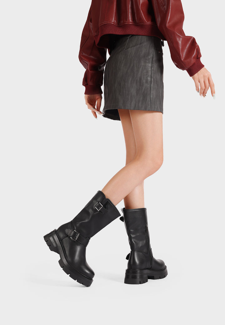 Stivaletti biker queen helena in ecopelle nera X33-62