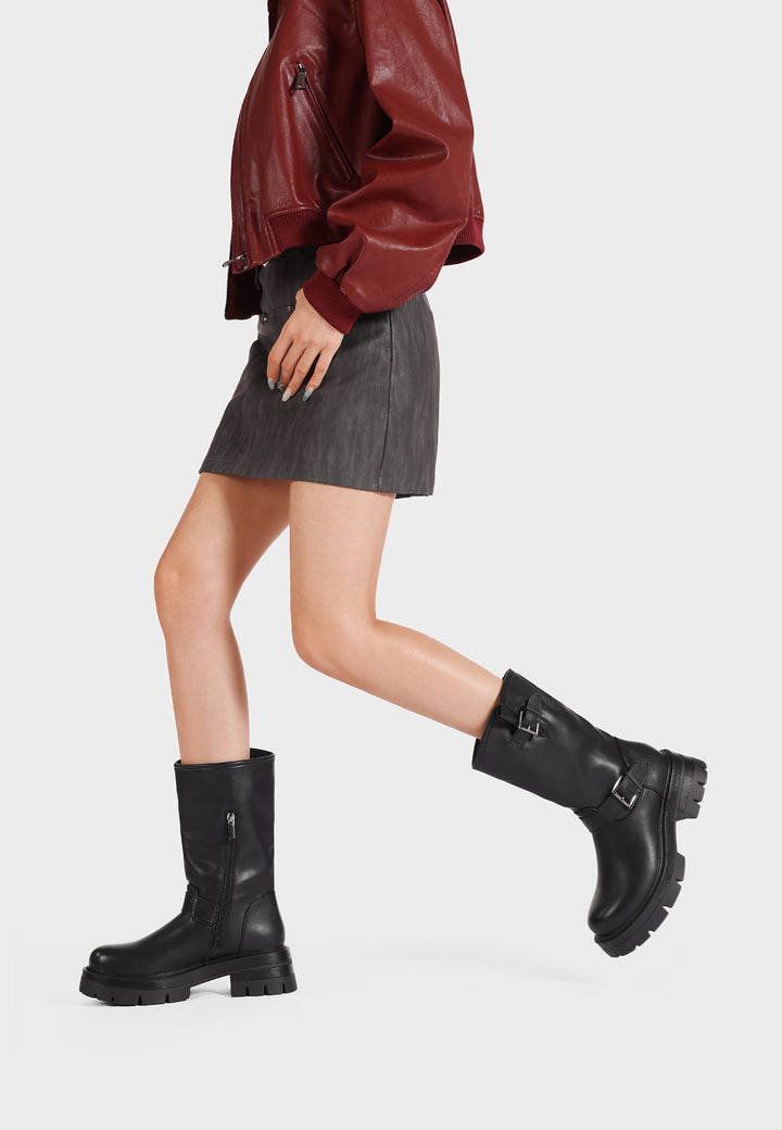 Stivaletti biker queen helena in ecopelle nera X33-62