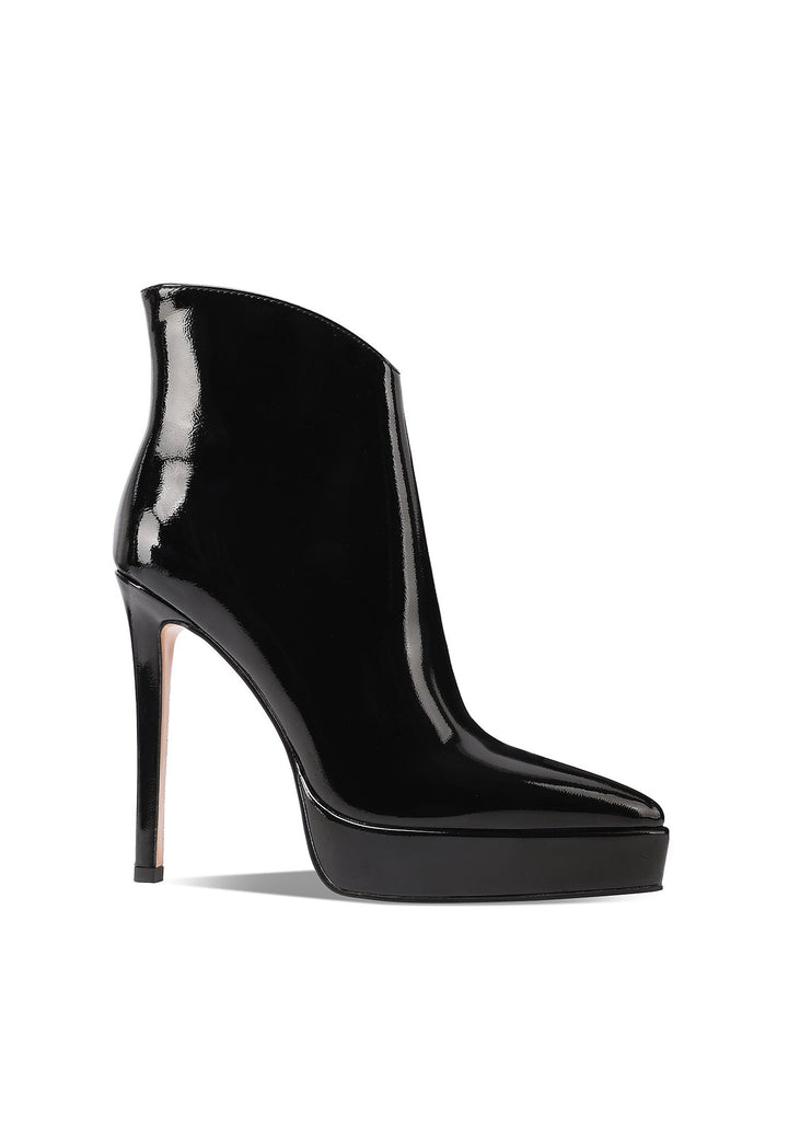 stivaletti a punta con tacco da 12 cm in ecopelle verniciata di nero K3998 Queen Helena