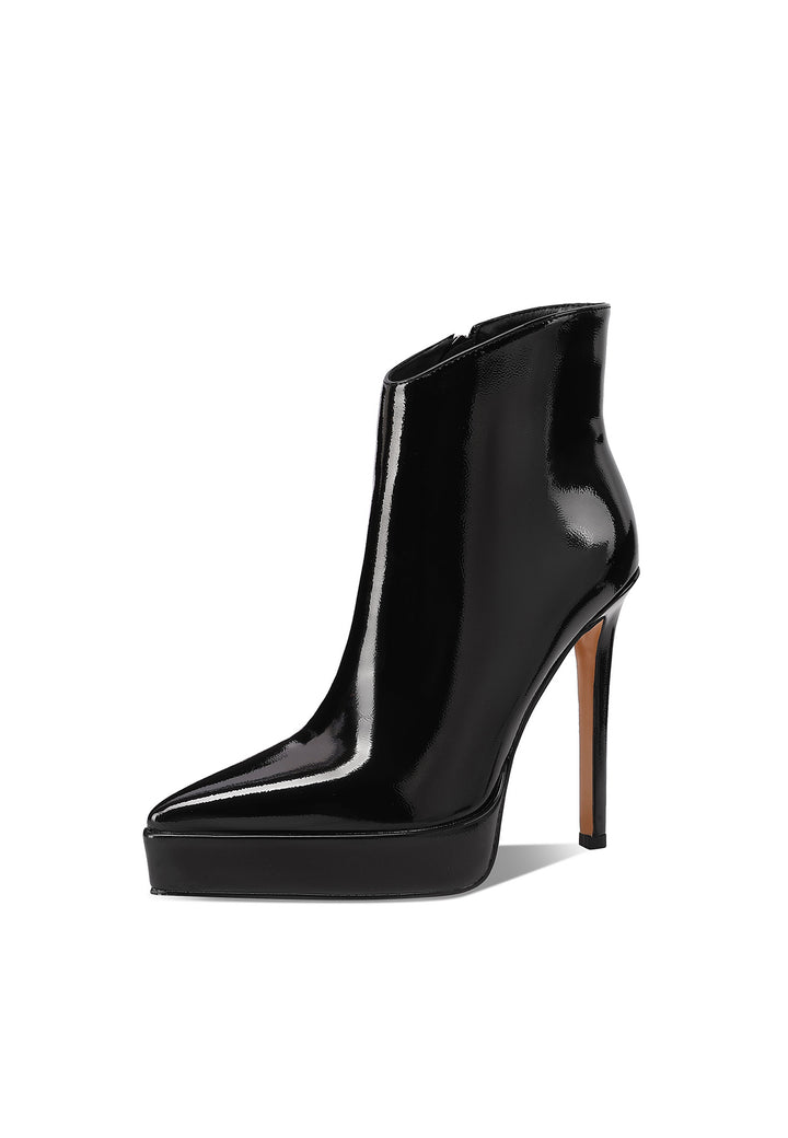 stivaletti a punta con tacco da 12 cm in ecopelle verniciata di nero K3998 Queen Helena