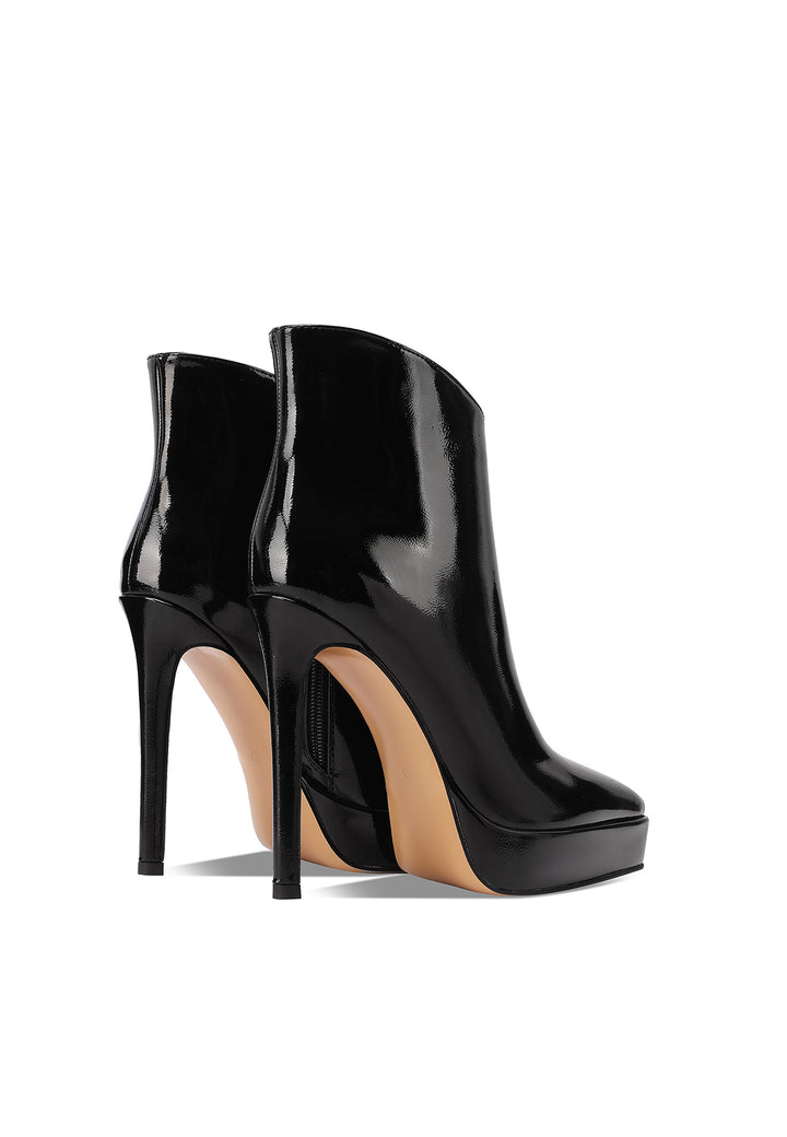 stivaletti a punta con tacco da 12 cm in ecopelle verniciata di nero K3998 Queen Helena