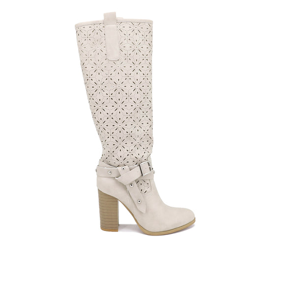 Stivali alti con tacco color beige