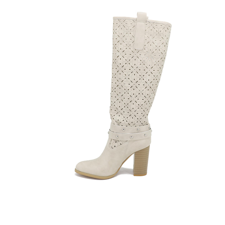 Stivali alti con tacco color beige