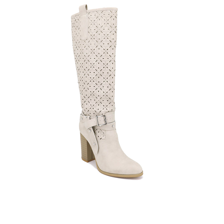 Stivali alti con tacco color beige