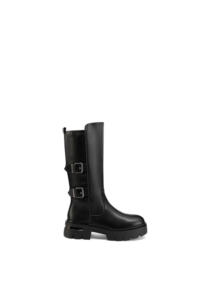 Stivali biker in ecopelle da donna con tacco 5 cm colore nero