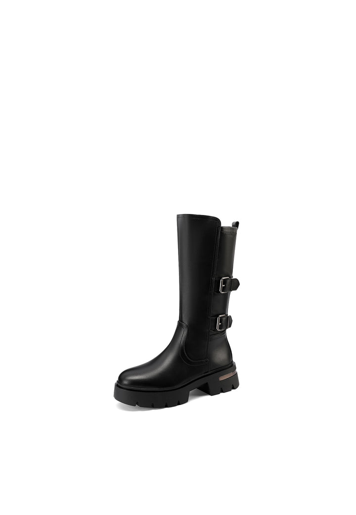 Stivali biker in ecopelle da donna con tacco 5 cm colore nero