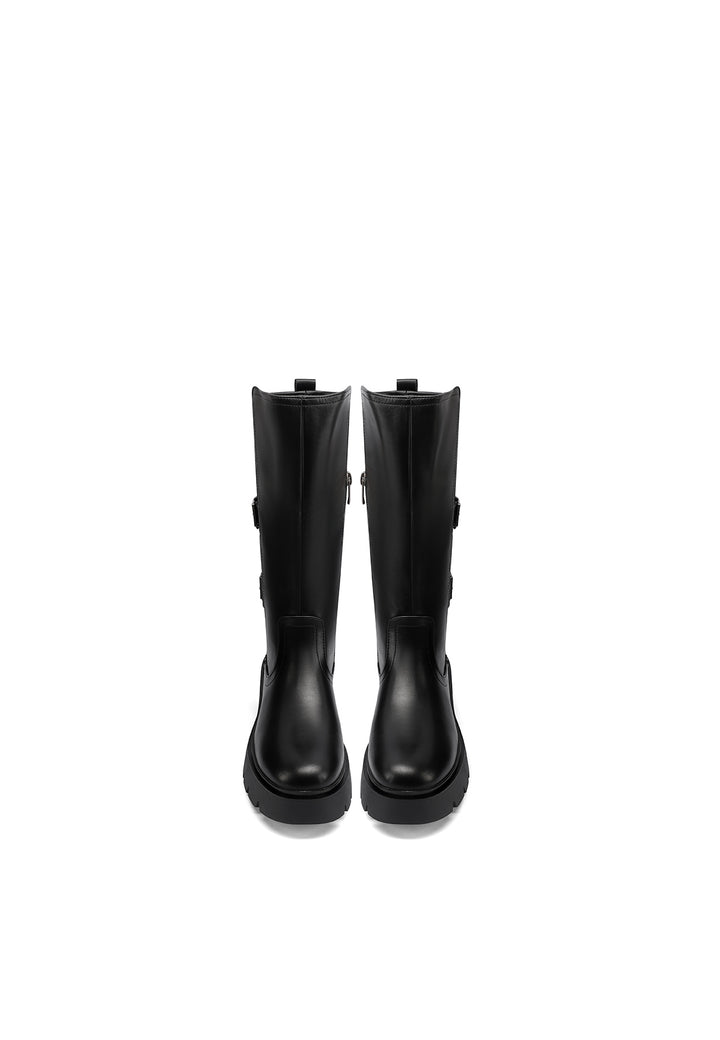 Stivali biker in ecopelle da donna con tacco 5 cm colore nero