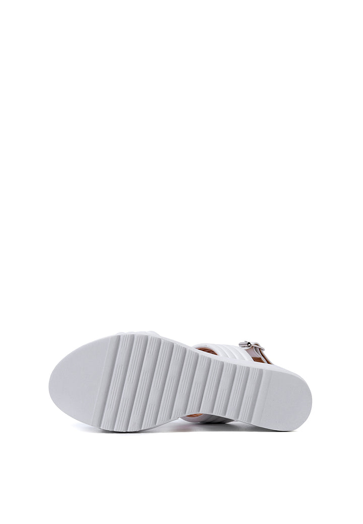 Sandali con zeppa in ecopelle colore bianco e cinturino suola in gomma