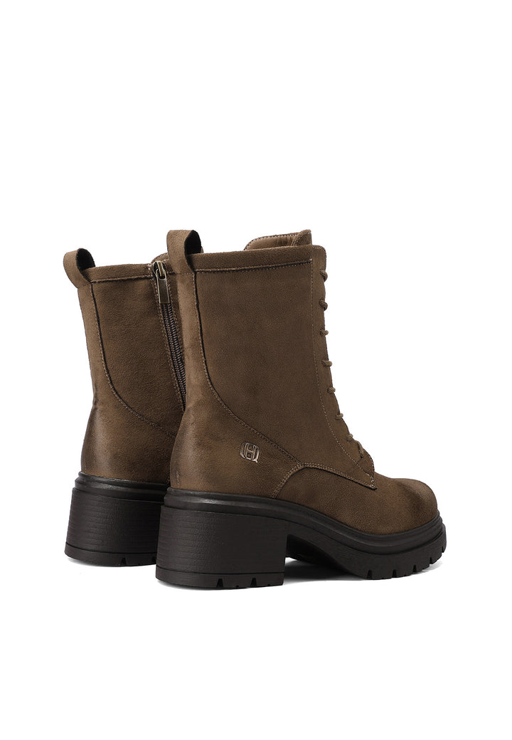 Anfibi donna in camoscio con tacco largo e suola carrarmato khaki