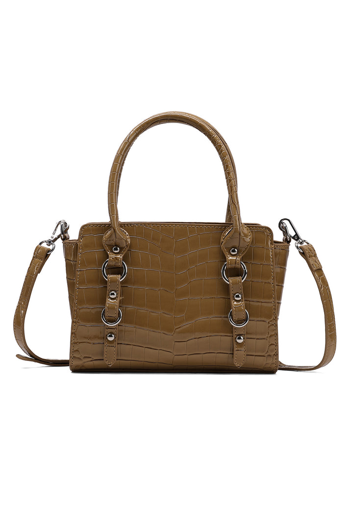 Borsa a mano donna effetto coccodrillo con tracolla khaki
