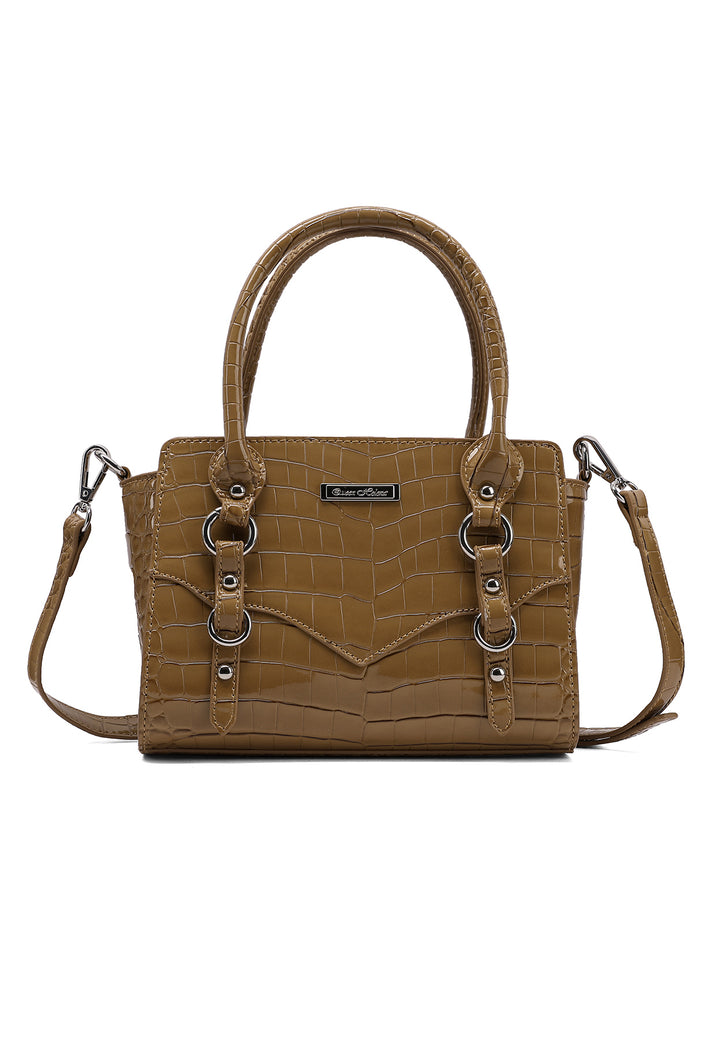 Borsa a mano donna effetto coccodrillo con tracolla khaki