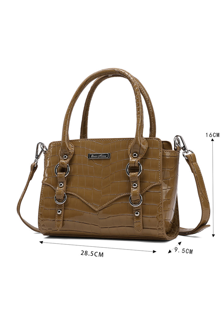 Borsa a mano donna effetto coccodrillo con tracolla khaki