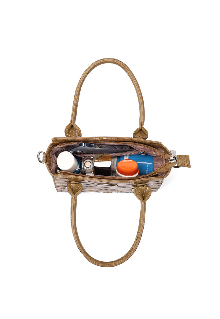 Borsa a mano donna effetto coccodrillo con tracolla khaki