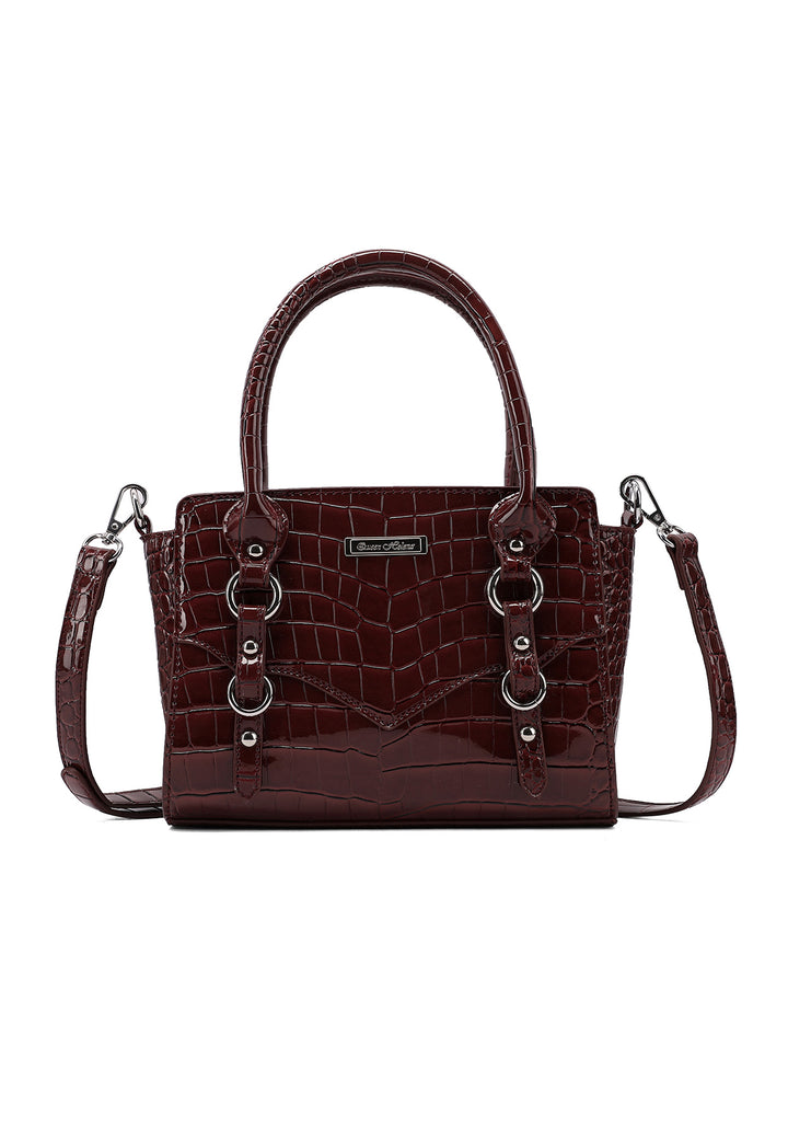 Borsa a mano donna effetto coccodrillo con tracolla bordeaux