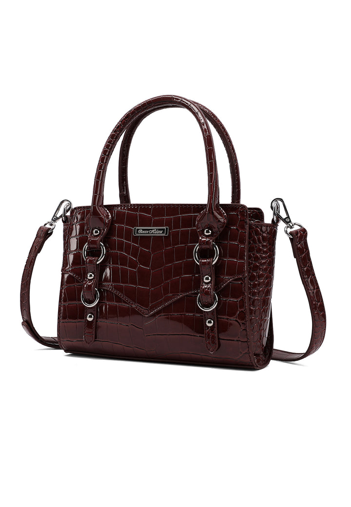 Borsa a mano donna effetto coccodrillo con tracolla bordeaux