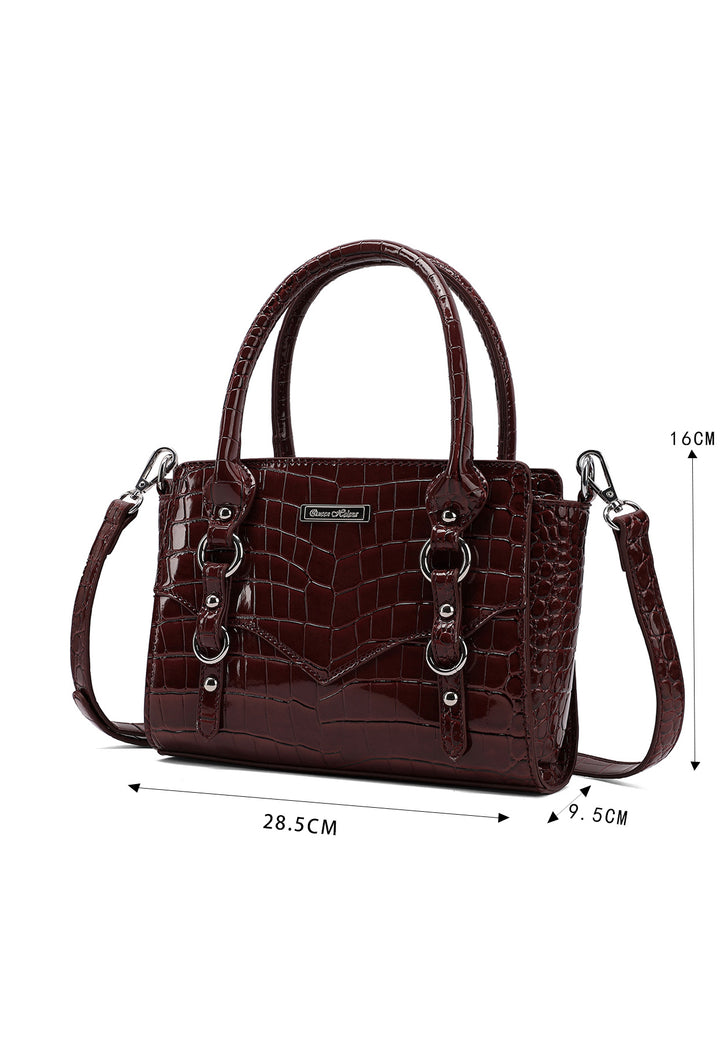 Borsa a mano donna effetto coccodrillo con tracolla bordeaux