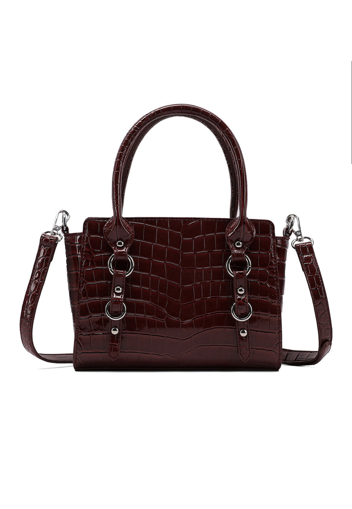 Borsa a mano donna effetto coccodrillo con tracolla bordeaux