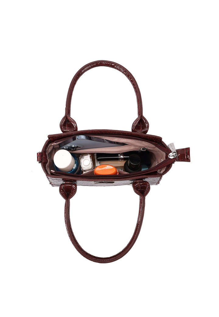 Borsa a mano donna effetto coccodrillo con tracolla bordeaux