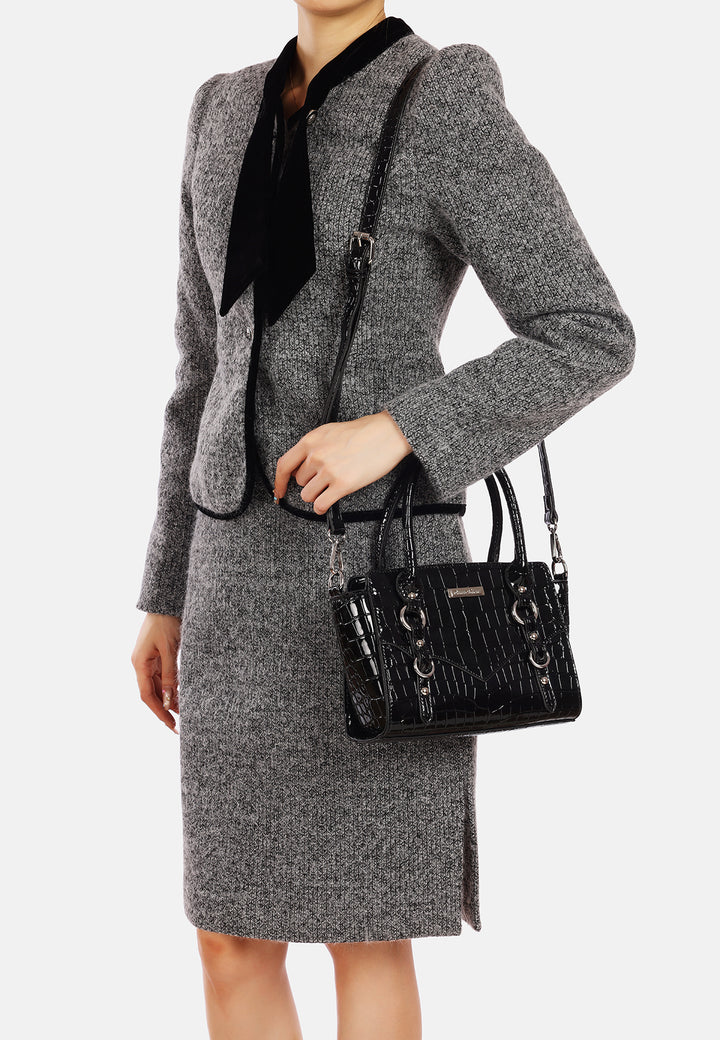 Borsa a mano donna effetto coccodrillo con tracolla nera