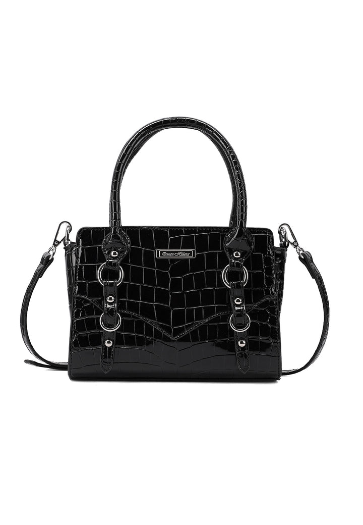 Borsa a mano donna effetto coccodrillo con tracolla nera