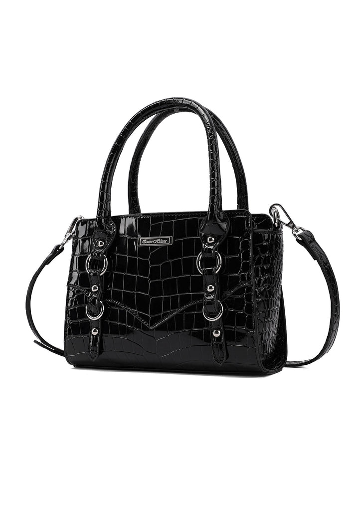Borsa a mano donna effetto coccodrillo con tracolla nera
