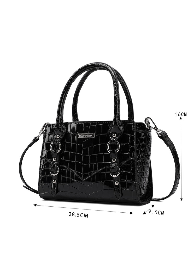 Borsa a mano donna effetto coccodrillo con tracolla nera