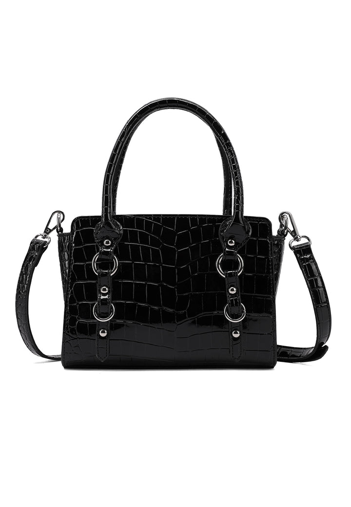 Borsa a mano donna effetto coccodrillo con tracolla nera