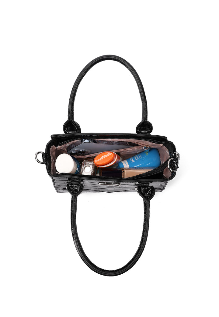 Borsa a mano donna effetto coccodrillo con tracolla nera