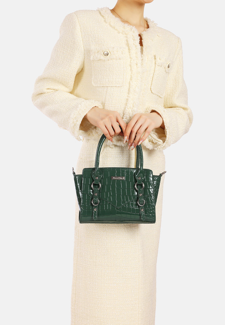 Borsa a mano donna effetto coccodrillo con tracolla verde