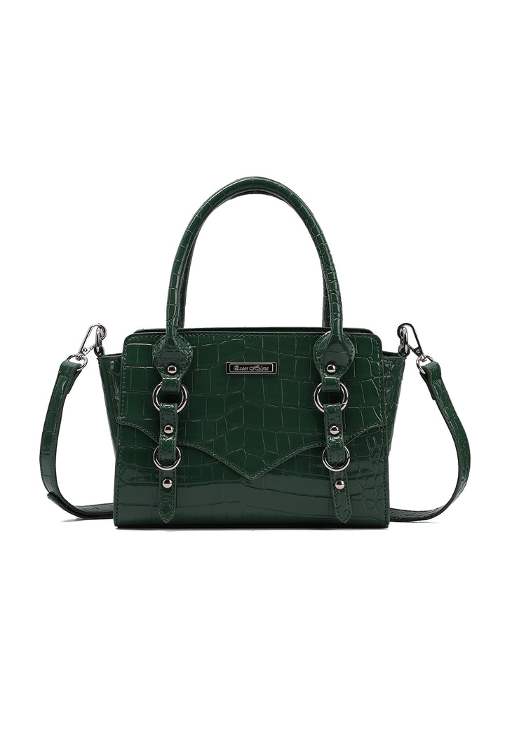 Borsa a mano donna effetto coccodrillo con tracolla verde