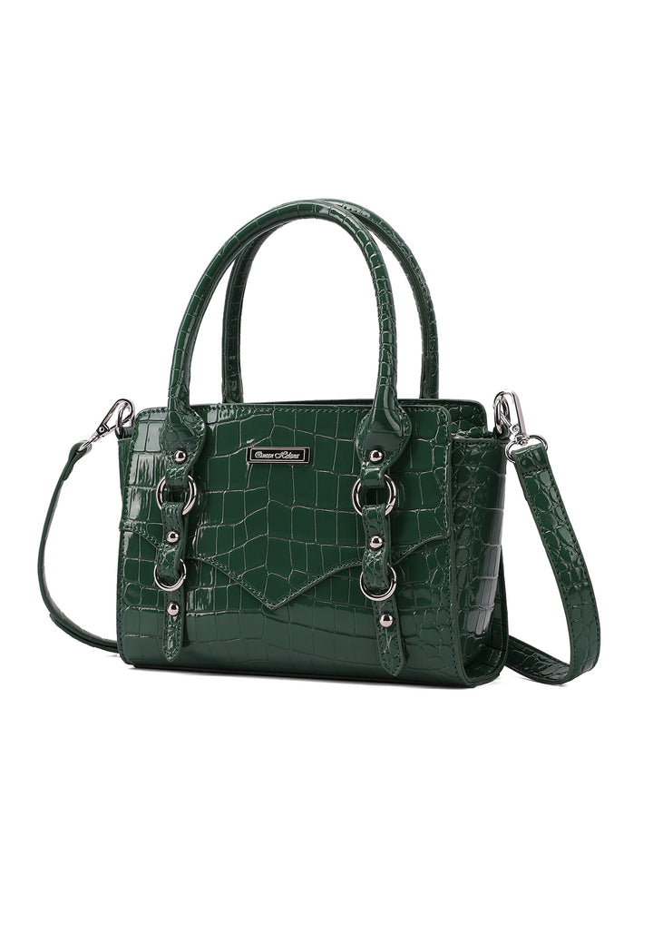 Borsa a mano donna effetto coccodrillo con tracolla verde