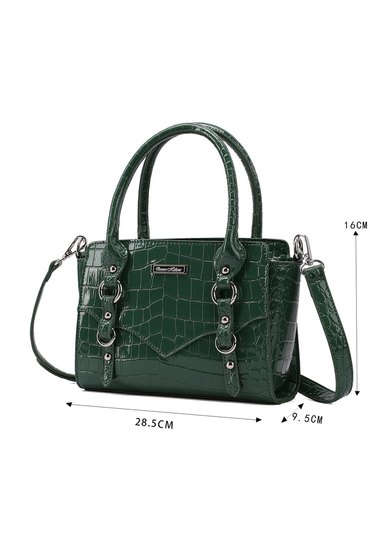 Borsa a mano donna effetto coccodrillo con tracolla verde