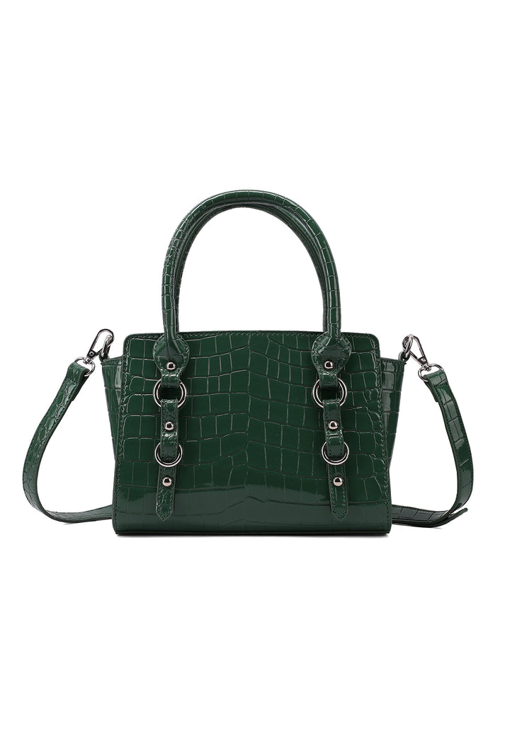 Borsa a mano donna effetto coccodrillo con tracolla verde
