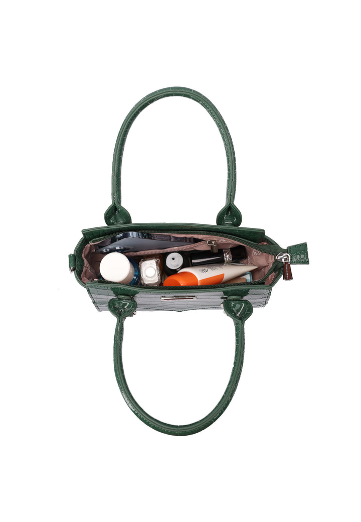 Borsa a mano donna effetto coccodrillo con tracolla verde