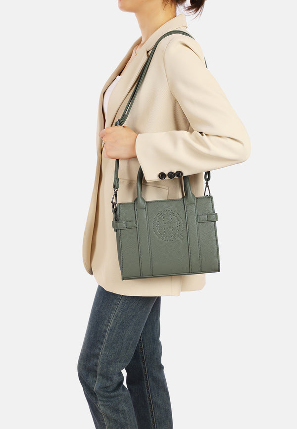 Borsa a mano donna elegante in ecopelle con tracolla khaki