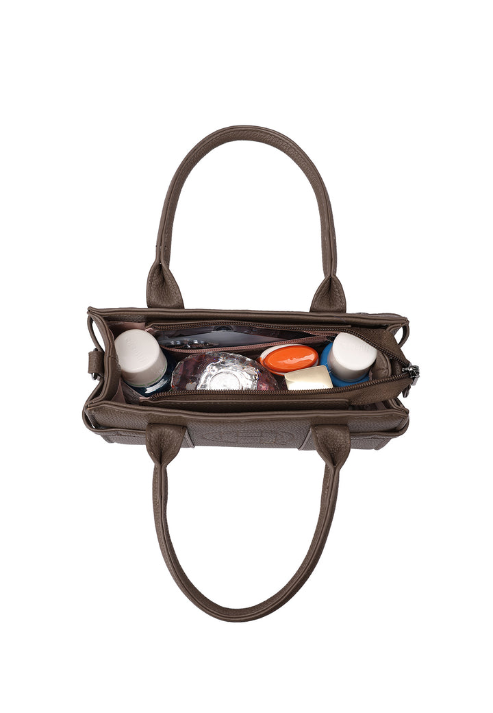 Borsa a mano donna elegante in ecopelle con tracolla marrone