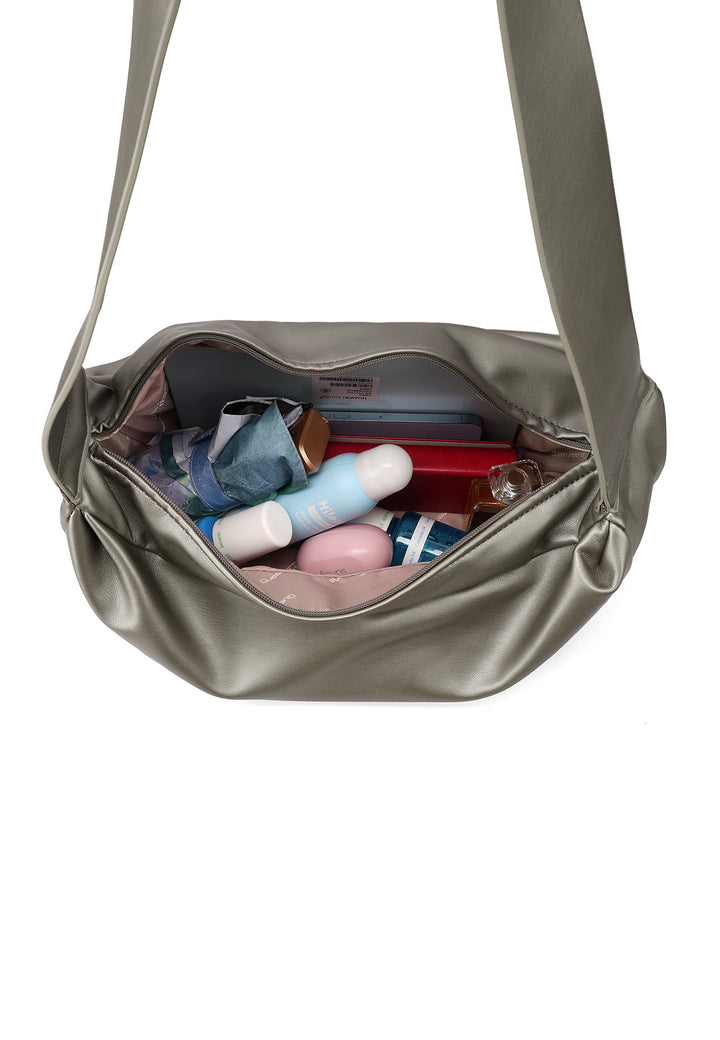 Borsa a mano donna elegante in ecopelle con tracolla argento