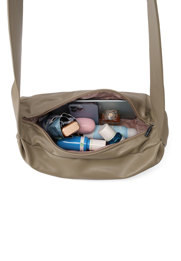Borsa a mano donna elegante in ecopelle con tracolla khaki