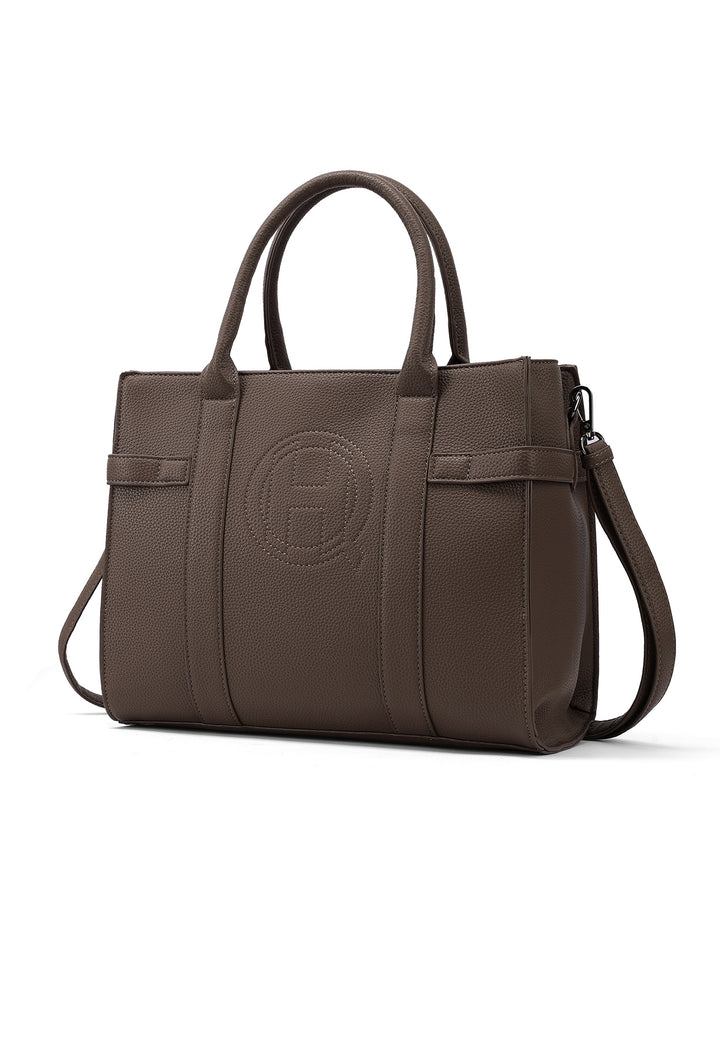 Borsa a mano donna elegante in ecopelle con tracolla regolabile marrone