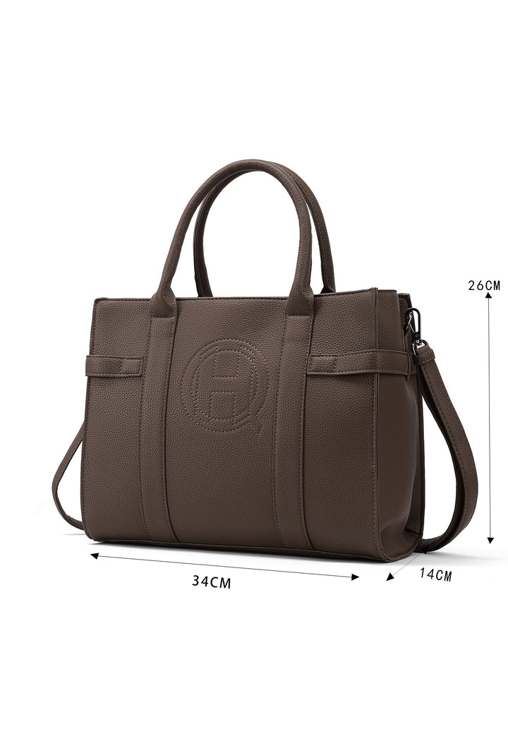 Borsa a mano donna elegante in ecopelle con tracolla regolabile marrone