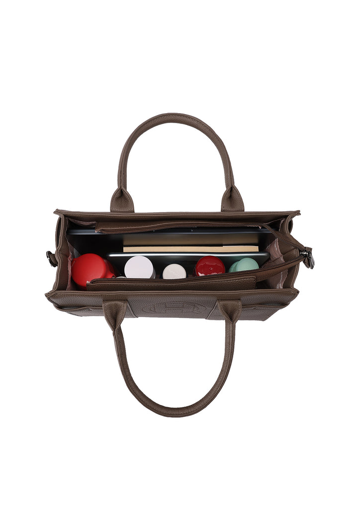 Borsa a mano donna elegante in ecopelle con tracolla regolabile marrone