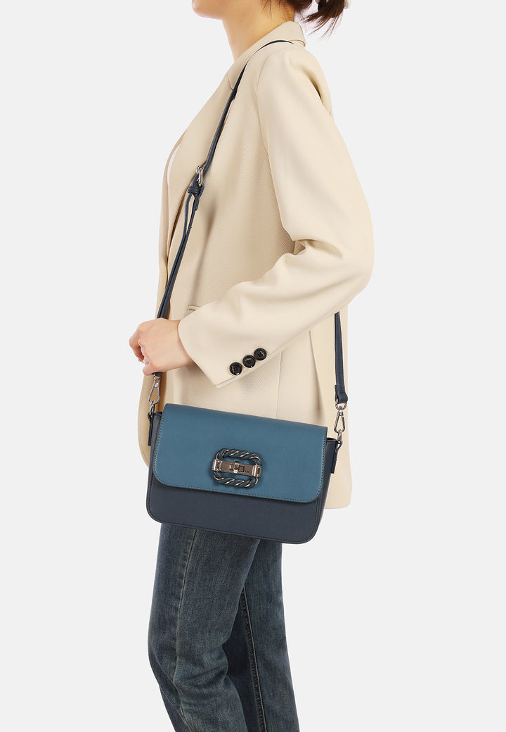 Borsa a spalla donna in ecopelle con fibbia decorativa blu