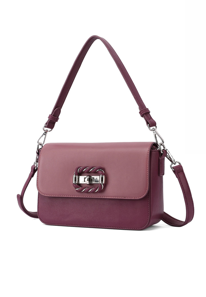 Borsa a spalla donna in ecopelle con fibbia decorativa bordeaux