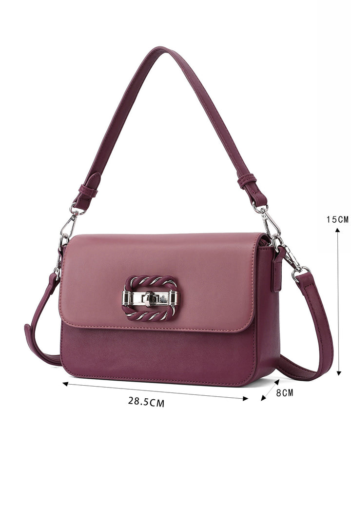 Borsa a spalla donna in ecopelle con fibbia decorativa bordeaux