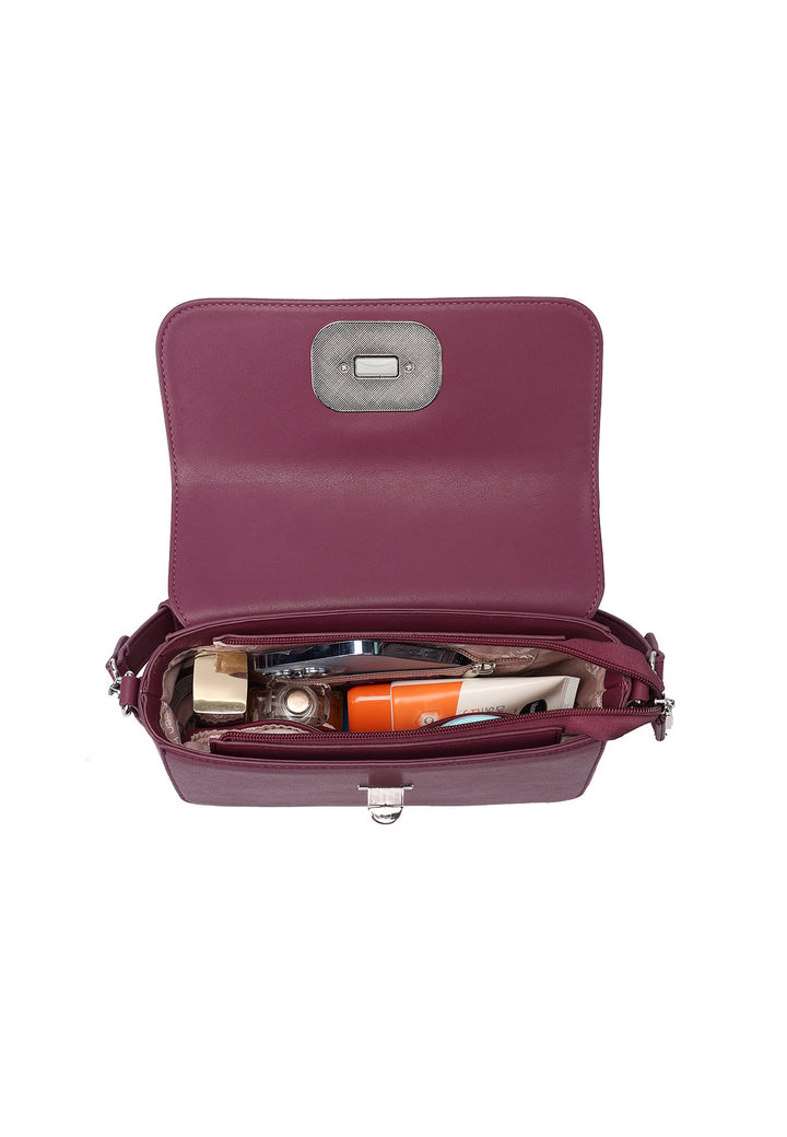 Borsa a spalla donna in ecopelle con fibbia decorativa bordeaux